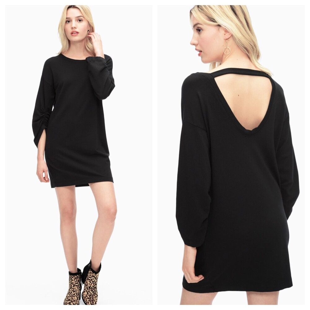 Splendid Womens Black Dress North Coast French Terry Shirred Popover Size M NWOT